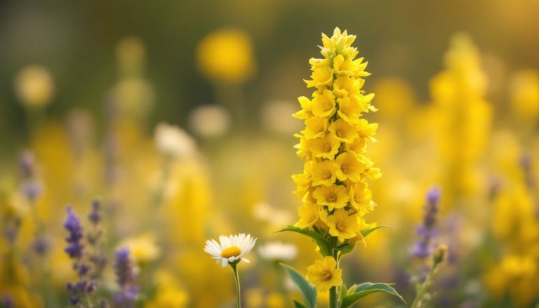 Fleur de mullein illuminée par la lumière douce du matin.