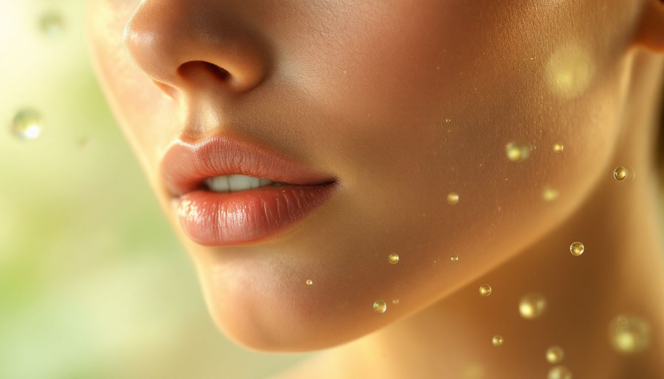 Éclat de peau accompagné de Chlorella, une algue verte riche en nutriments.
