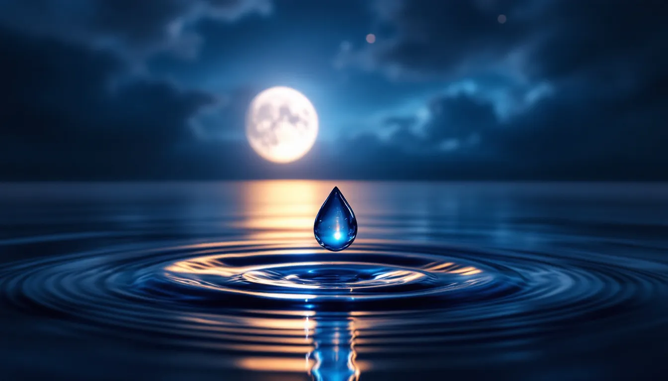 Goutte d'huile scintillante sous la lueur de la lune.