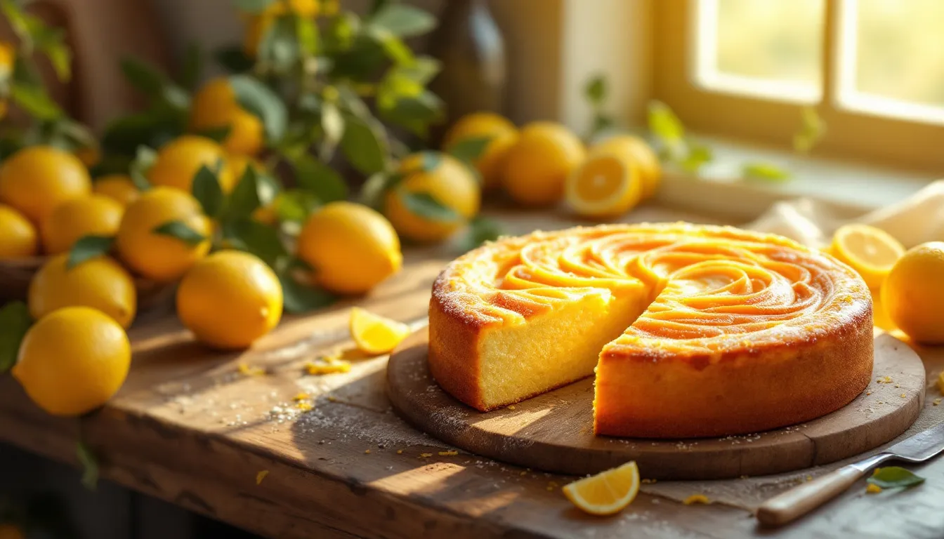 Gâteau au citron parsemé de graines de pavot, garni d'un léger glaçage sucré.