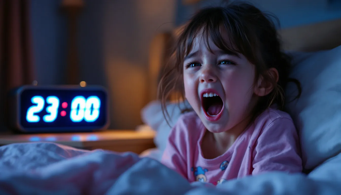 Fille épuisée, prête à dormir, blottie sous sa couverture.