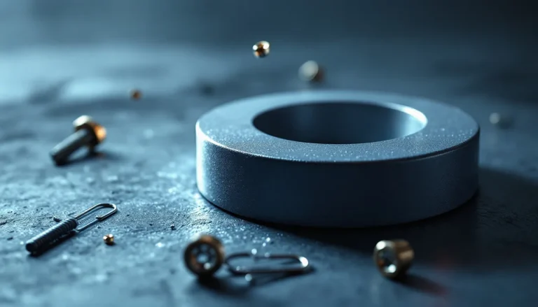 Des lignes de force magnétique illustrées par des particules métalliques scintillantes sur une surface.